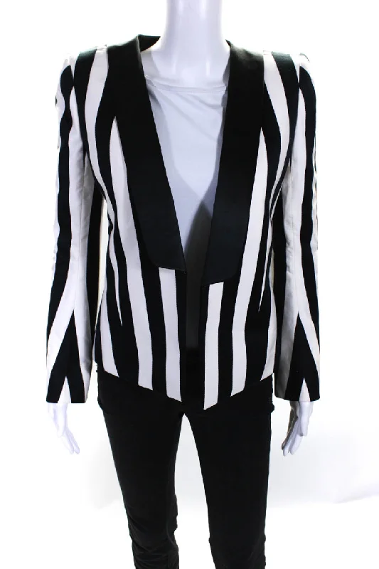 Balmain Womens Striped Open Front Jacket Black White Cotton