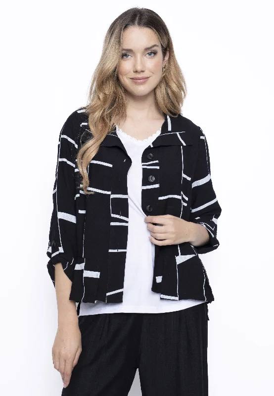 Geometric Print Button-Front Jacket