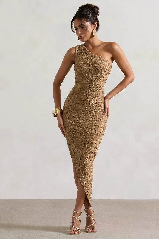 Abu Dhabi | Camel Textured Asymmetric Maxi Dress