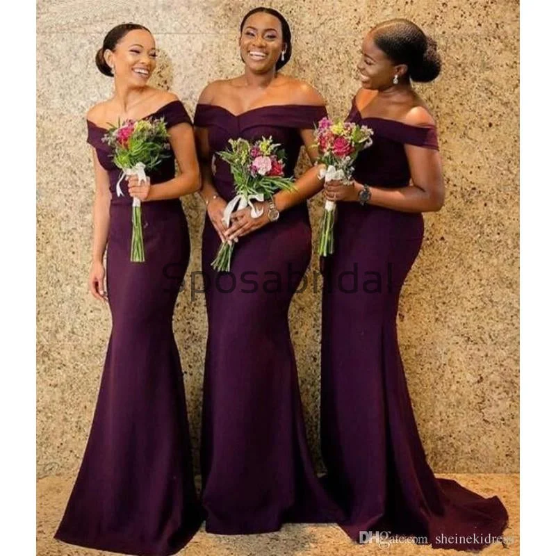 Elegant Off the Shoulder Purple Long Mermaid Bridesmaid Dresses WG714