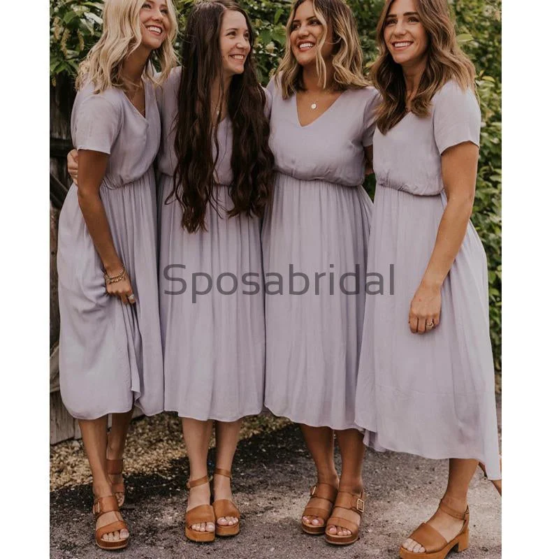 Short V-Neck Light Purple Green Popular Bridesmaid Dresses  WG707